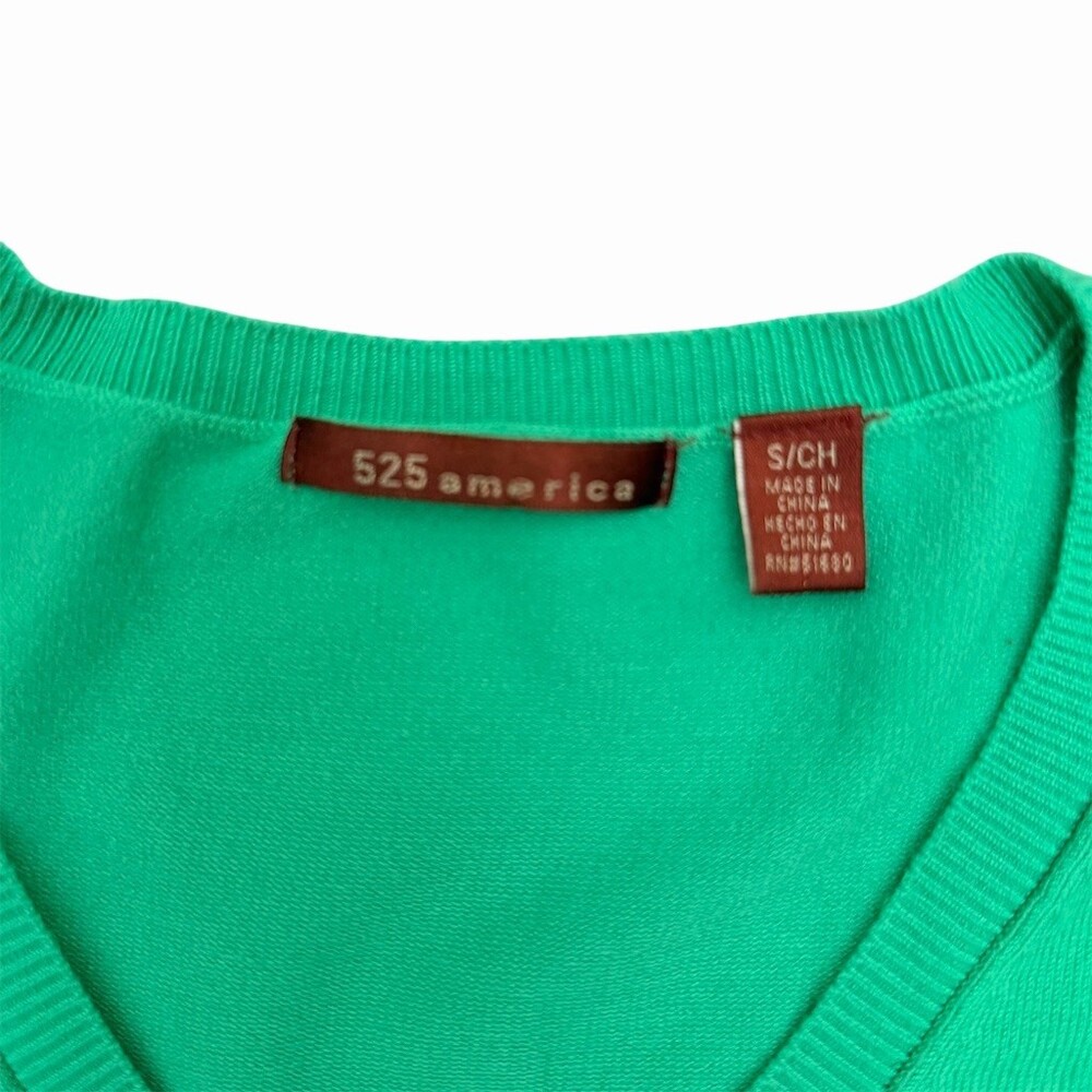 525 America Bright Green V-Neck Knit Sweater Size S 3/4 Sleeve Preppy Layering - Picture 4 of 8